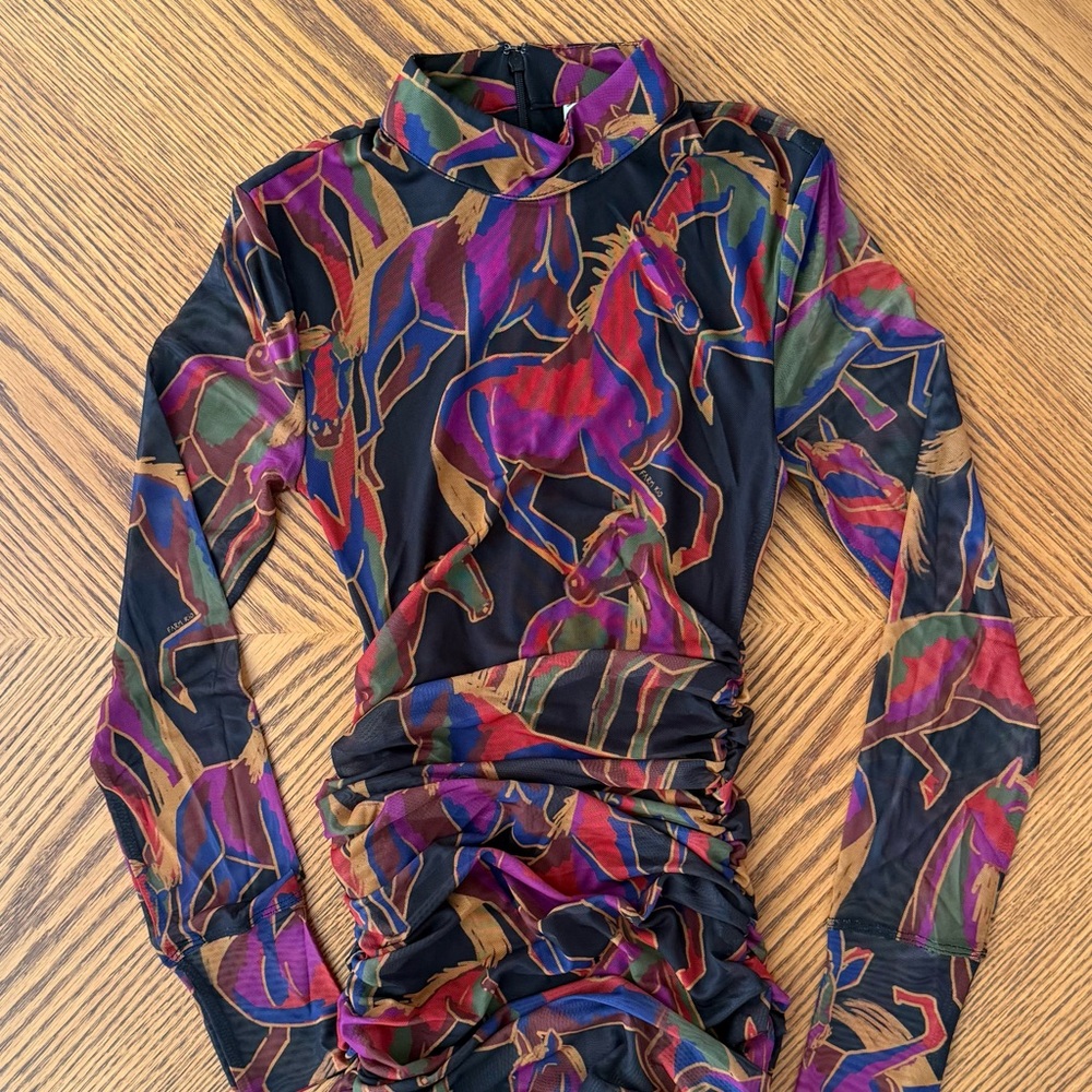 FARM RIO Wild Horses Tulle Midi Dress - Black Horse Print - Picture 3 of 11